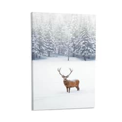 BETSON Deer Wall Art Canvas - Nature Deer in Snow Winter Wall Decorations for Living Room Canvas Wall Art L Canvas Poster Wall Art Decor Print Picture Paintings for Living Room Bedroom Decoration 16x24inch
