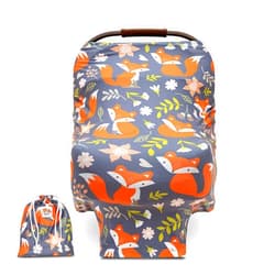 PIP + HARDY Baby Car Seat and Nursing Cover Up for Breastfeeding Moms | Multi-use 5-in-1, Breathable, Soft, Stretchy, Washable, Universal Fit | Cute Unisex Woodland Fox Pattern