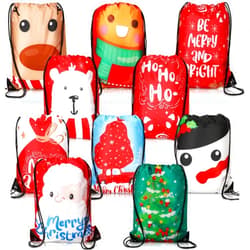 Shappy 10 Pieces Christmas Gift Drawstring Large Bags 15.7 x 13.7 Inch Christmas Wrapping Backpack with Drawstring Christmas Drawstring Goody Treat Bags Xmas Santa Backpack for Christmas Party Favor Supplies