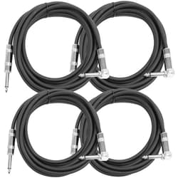 Seismic Audio SAGC10R-Black-4Pack 10-Feet, 4 Pack TS 1/4-Inch to 1/4-Inch Right Angle TS Guitar Cables, Black