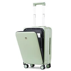 Hanke Grace Hard Shell Suitcases with Wheels,20 Inch Carry On Luggage Airline Approved with Aluminum Frame, Travel suitcase with Front Pocket Tsa Luggage for Short Business Trips, Bamboo Green.