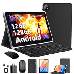 Rebecco Android 14 Tablet, 10 inch Tablet with Bluetooth 5.4, 12GB RAM+128GB ROM (Expand to 1TB), Octa-Core Android Tablet, 1280x800 IPS HD Touch Screen, WiFi 6, Dual Camera, 6000mAh, Widevine L1
