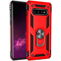 Dishibei Military Grade Drop Impact for Samsung Galaxy S10 Plus Case 360 Metal Rotating Ring Kickstand Holder Built-in Magnetic Car Mount Armor Shockproof Cover S10+ Protection (Red)