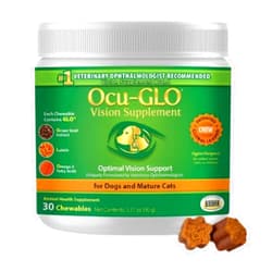 Ocu-GLO Cat & Dog Senior Supplement for Eye Support - Chewable Vision Vitamins Supplements for Large and Small Pets Care with Lutein, Omega-3 Fatty Acids, Grape Seed Extract & Antioxidants