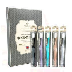 SOUND OF SEOUL [Pack of 5] Kent 10,000 Micro Bristle Manual Toothbrush for Sensitive Gums and Teeth, Made in Korea (Signature Royal - White Edition)