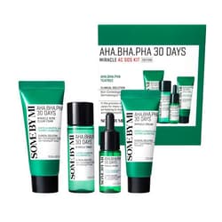 SOME BY MI AHA BHA PHA 30Days Miracle AC SOS Kit - Toner 1.01Oz, Serum 0.33Oz, Cream 0.7Oz, Foam 1.01Oz - Mild Exfoliating Daily Skin Care Set - Skin Wastes, Sebum, Oiliness Care - Korean Skin Care