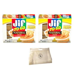 AMCIENT JIF To Go Natural Creamy Peanut Butter Individual Cups - JIF To Go Cups (16-1.5 oz) Bundle With Reusable Snack Pouch By AMCIENT, Pack of 2