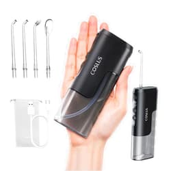COSLUS Mini Water Flosser for Travel: Portable Compact Design, Cordless Oral Irrigator with 4 Modes, Removable Tank, IPX7 Waterproof for Braces, Orthodontic, Sensitive Teeth On-The-Go Use, Black, T40