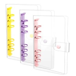Anjmd 3 Pack A6 Soft PVC 6-Ring Binder Cover Clear Budget Binder Clear A6 6-Hole Planner Binder Cover Yellow Purple Pink Round Ring Binder Cover for Refillable Notebook