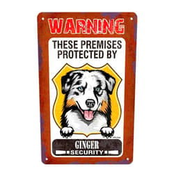 MALIHONG Warning Dog Metal Sign Dog in Yard Decor Sign Australian Shepherd Dog These Premises Protected by Dog Home Security Tin Sign Dog Gift Decor for Yard Garden Fence 12x8 Inch