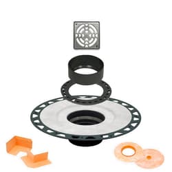 Generic Schluter Systems Kerdi Shower Drain Cover Kit with Vertical ABS 2 Inch Flange, 4 Inch Drain Grate Stainless Steel Design with Stainless SteelFinish, and with Corners and Seals for ABS Plastic Pipe