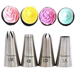 Tumtanm Professional Large Piping Nozzles, 4pcs Stainless Steel Seamless Icing Piping Nozzle Tip Set for Cakes, Cupcakes and Baking