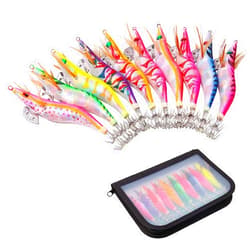Shaddock Fishing 10pcs Squid Jigs Saltwater Fishing Lures Glow Squid Jigs Luminous Shrimp Prawn Artificial Baits 3D Fluorescent Squid Jig Hooks Tackle for Cuttlefish Octopus Fishing Size 2.5 3 3.5