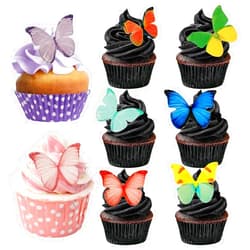 VCGUDOE Butterfly Cake Decorations Butterfly Cupcake Toppers Butterfly Decorations Happy Birthday Cake Toppers Edible Cake Decorating Supplies Wafer Paper Cake Toppers for Wedding