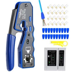 YWNEGWE RJ45 Crimp Tool Kit Pass Thru Ethernet Crimper for Cat5e Cat6 Cat6a 8P8C Modular Connectors, All-in-One Cat6 Crimping Tool and Tester(9V Battery Not Included)