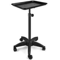 PULNDA Salon Tray Cart with Storage Platform, Aluminum Tattoo Tray on Wheels, Hairstylist Service Rolling Trolley Adjustable Height Storage Utility Cart for Salon & Spa Use (Black)
