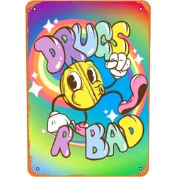 Kehkyie Tin Metal Sign Drugs R Bad Techno Rainbow Metal for Home Living Decor Garden and Bar Wall Decor Signs 12 x 8 Inch