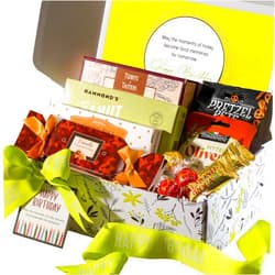 Broadway Basketeers Happy Birthday Gift Box - Gourmet Delight - Curated Snack Box - Sweet and Savory Treats for Parties - Birthday Presents for Women, Men, Mom, Dad, Her, Him