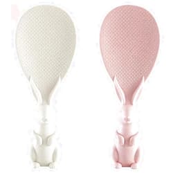 SKQIT 2 Pieces Creative Cute Rabbit Rice Spoon, Non Stick Rice Paddle, Bunny Shape Stand Up Serving Rice ShovelBeigeandPink One Size