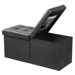 AmasSmile Footrest Ottoman Bench with Storage,34Inch Black Leather Footstool, Coffee Table, Padded Seat, Storage Chest,Blanket Store with Flipping Lid for Livingroom and Bedroom