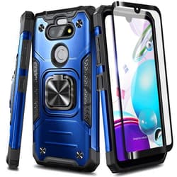 NZND Case for LG Phoenix 5, K31 Rebel (L355DL) with Tempered Glass Screen Protector, [Military-Grade] Full-Body Protective Case Cover for LG Aristo 5/Tribute Monarch/K8X/Fortune 3/Risio 4 (Blue)