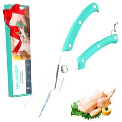 HAUSHOF Kitchen Shears for Food, Heavy Duty Poultry Shears, Stainless Steel Sharp Kitchen Scissors with Serrated Blade, One-Piece Handle, Spring, Safety Lock, 10