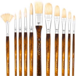 Fuumuui Professional Oil Paint Brush Set, 11pcs Superior Hog Bristle Paint Brushes Perfect for Oil Acrylic Gouache Painting