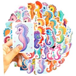 MAQIYI 50 Pcs Seahorse Stickers Cartoon Watercolor Seahorse Stickers for Kids Journals,Lovely Aesthetic Vinyl Decals for Teens Laptops Water Bottle Suitcase Skateboard Phone Pad (Seahorse)