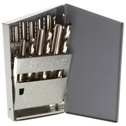 Chicago-Latrobe Chicago Latrobe 52580 HT18 High-Speed Steel Jobber Length Drill Bit and Hand Tap Set with Metal Case, Uncoated (Bright) Finish, Wire Size, Letter, Inch, 18-Piece, #6-32 to 1/2