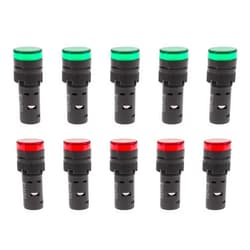 SHOPCORP 10 pcs Energy Saving LED Indicator Light Voltage 24V Current 20mA Mounting Hole Size 16mm (5/8 Inch) 5 Green, 5 Red (24V)