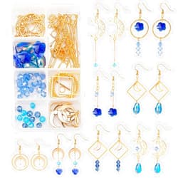SUNNYCLUE 1 Box DIY 8 Pairs Blue Moon Earrings Making Starter Kit Including Moon Geometric Linking Connector Charms Teardrop Flower Beads Earring Findings for Women Earring Making Crafts