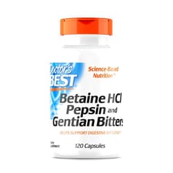 Doctor's Best Betaine HCI Pepsin & Gentian Bitters, Digestive Enzymes for Protein Breakdown & Absorption, Non-GMO, Gluten Free, 120 Caps, Original Version