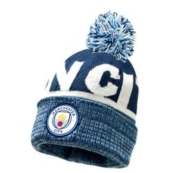 Fan Ink Manchester City Beanie Knitted Ski Hat, Licensed Man. City Winter Hat. Blue