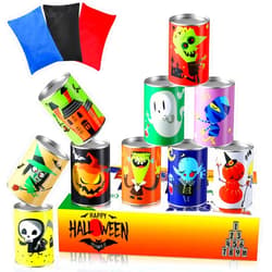 BBTO Halloween Carnival Games, Halloween Party Games Bean Bag Toss Game for Kids and Adults Carnival Metal Cans with 3 Bean Bags for Holiday Birthday Party Outdoor Indoor Games