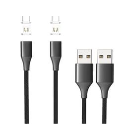 N. NETDOT Magnetic Charging Cable, Gen10 Nylon Braided 2-in-1Magnetic Phone Charger Compatible with USB-C and Micro-USB Devices (3.3ft/2 Pack Black)