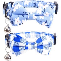 Lamphyface 2 Pack/Set Cat Collar Breakaway with Cute Bow Tie and Bell Plaid Flower for Kitty Adjustable Safety