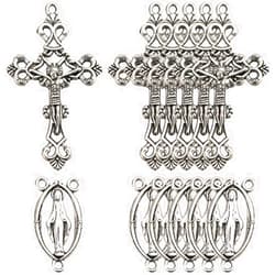 SUNNYCLUE 1 Box 40Pcs Silver Crucifix Charms Rosary Cross Charms Vintage Easter Metal Oval Chandelier Links Alloy Connectors Charm for Jewelry Making Charms Supplies DIY Necklaces Crafts Handmade