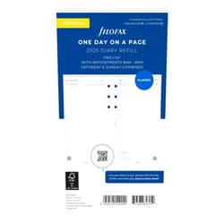 Filofax Calendar Diary Refill, Personal/Compact Size, Day on One Page with Appointments, Ruled, White Paper, English, 2025 (C68441-25)