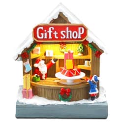 innodept12 Animated Christmas Village Street Gift Shop with LED Light & Music, Resin Figurines Cute Santa Claus for Festive Decorations, Battery Operated