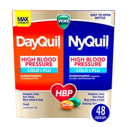 VICKS DayQuil & NyQuil High Blood Pressure Cold & Flu Relief Liquicap 48ct Co-Pack, Powerful Multi Symptom Daytime & Nighttime Medicine for Cold, Cough, and Flu Symptoms, 24ct DayQuil, 24ct NyQuil