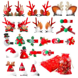 Yuxung 35 Pcs Christmas Hair Clips Reindeer Antlers Mini Sequins Santa Hat Hair Barrettes Holiday Small Jewelry Candy Bags Christmas Organza Gift Bags with Drawstring for Women Girls Party Wedding