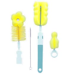 Sebikam 4-in-1 Baby Bottle Brush Set,Sponge Bottle Brush Cleaner Set with Nipple Cleaner,Straw Cleaning Brush,Long Handle Water Bottle Brush,for Cleaning Glass and Plastic Baby Nursing Bottles