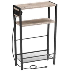 HOOBRO Small Narrow Side Table with Charging Station, Skinny End Table for Small Spaces, Slim Nightstand with USB Ports Outlet, Sofa Beside Table with Storage Shelf, Greige and Black BG102UBZ01