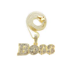 NYFASHION101 Stone Stud Boss Dollar Sign Pendant with 2mm Box Chain Necklace