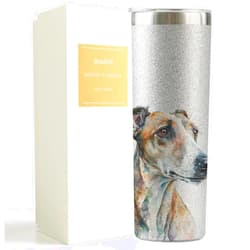 Onebttl Greyhound Gifts for Greyhound Dog Mom, Greyhound Dog Design, Dog Mom Gifts, 20oz Stainless Steel Insulated Skinny Tumbler with Lid & Straw, Silver Glitter - Watercolour Greyhound