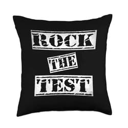 Rock The Test Vintage Testing Day Teacher Gifts Rock Vintage Funny Testing Day Teacher Throw Pillow, 18x18, Multicolor