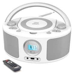 WIITHINK Portable CD Player Boombox with Bluetooth, FM Radio, Remote Control, USB Port and 3.5mm AUX Headphone Jack, Clear Stereo Sound, 4 Watts of Audio, AC/Battery Powered