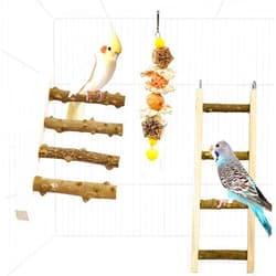XLpeixin 3pcs Bird Cage Ladder Parrot Ladder,Natural Wooden Bird Bridge Parakeets Climbing Hanging Toys for Cockatiels Budgerigars Conure