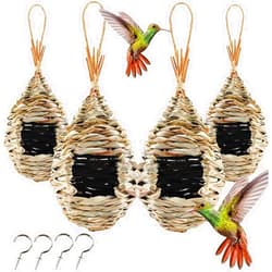 TIHOOD 4PCS 9.2 x 4 Inches Hand Woven Hummingbird House,Bird Hut and Hummingbird Houses Nest, Small Hanging Bird & Chickadee House for Finch & Canary in Outdoor