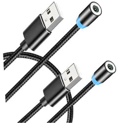 Terasako Magnetic Charging Cable (Not including Magnetic Connector) [2-Pack, 3ft ], 360° Rotating Magnetic Phone Charger Cable with LED Light - Nylon-Braided Cords (Black)